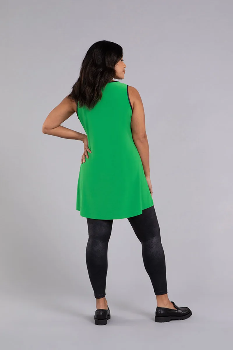 Colour Block Patch Pocket Sleeveless Tunic | Kelly Green/Ivory