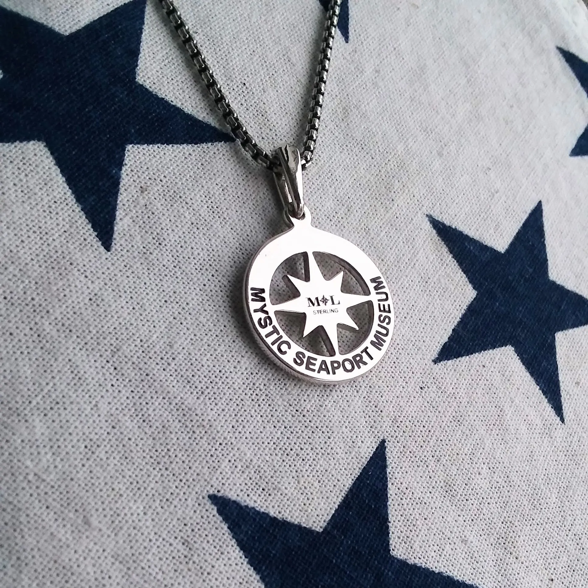 Compass Rose Custom Coordinates 3/4 Sterling Silver Pendant