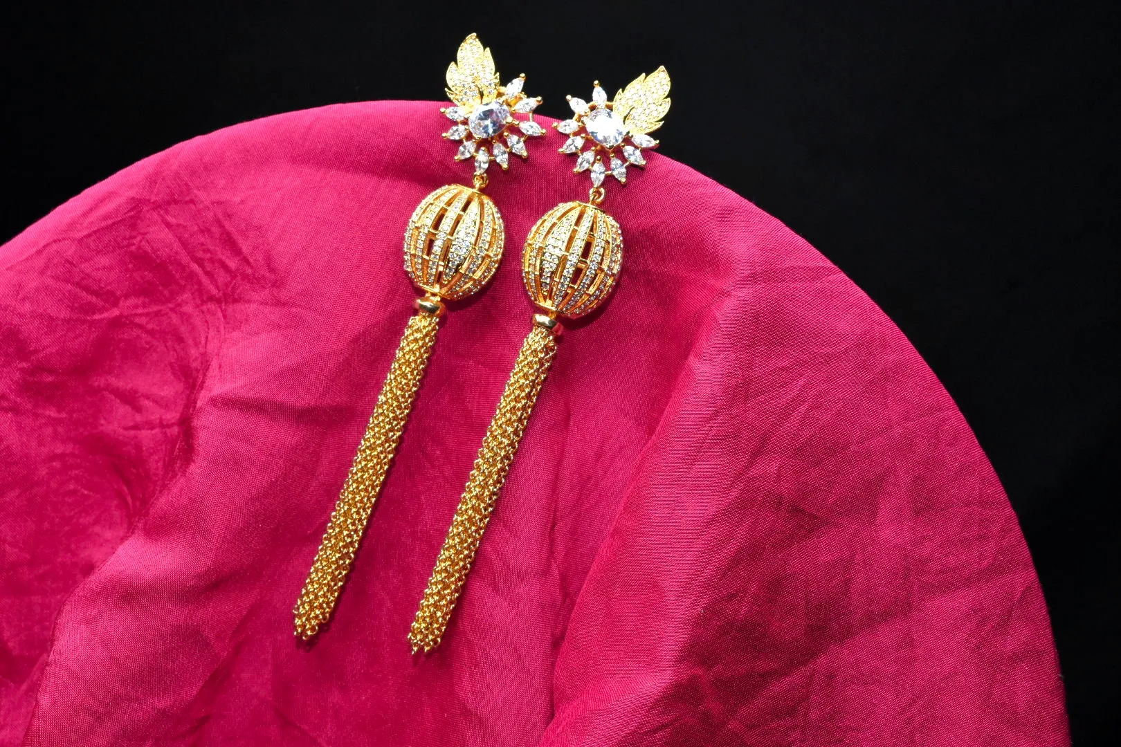 Contemporary Gold Plated and Cubic Zirconia Drop Earrings By Asp Fashion Jewellery