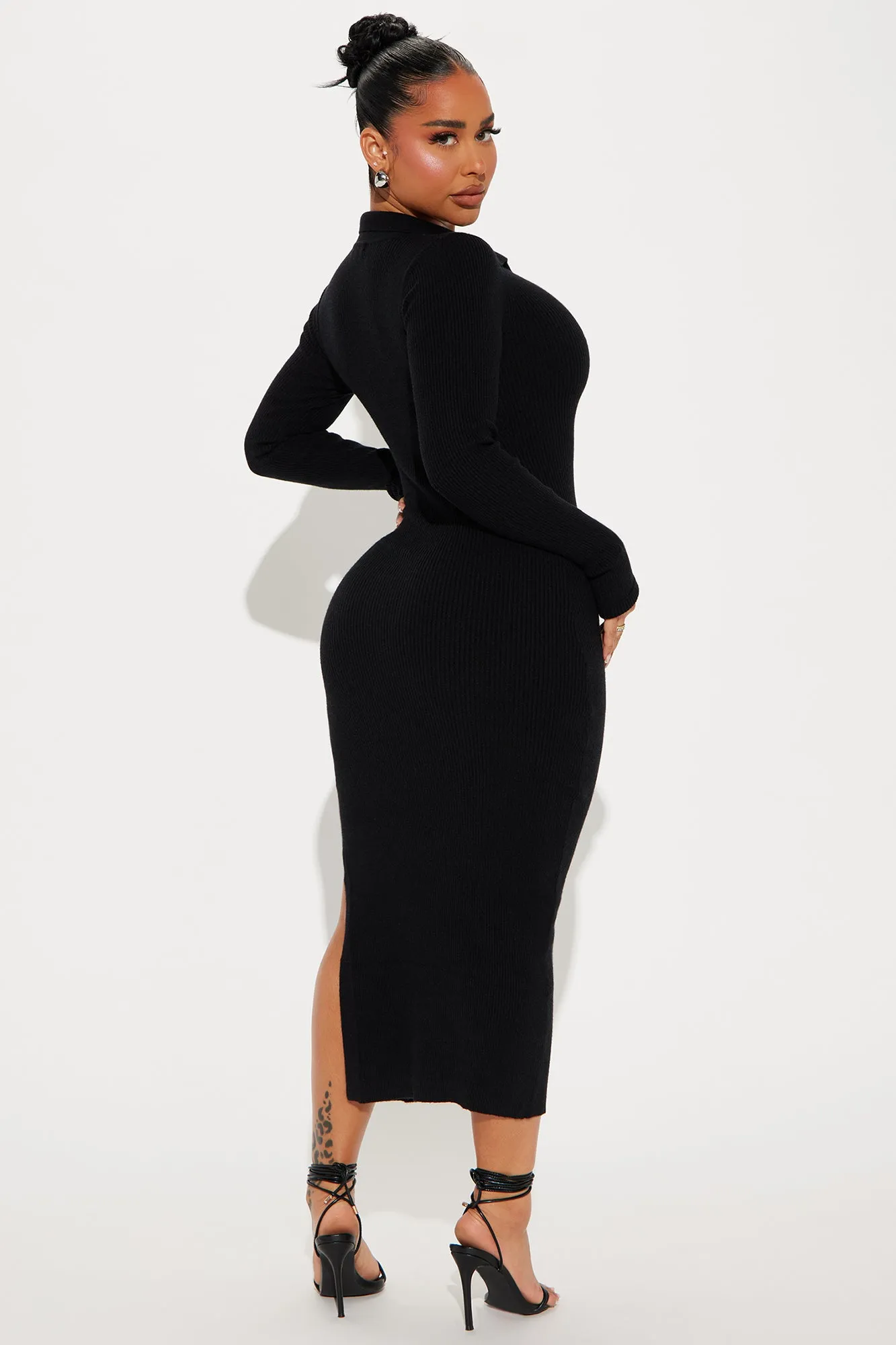 Corporate Comfort Sweater Midi Dress - Black