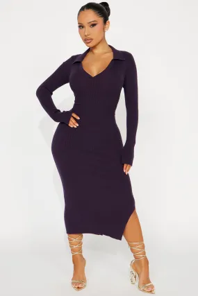 Corporate Comfort Sweater Midi Dress - Purple