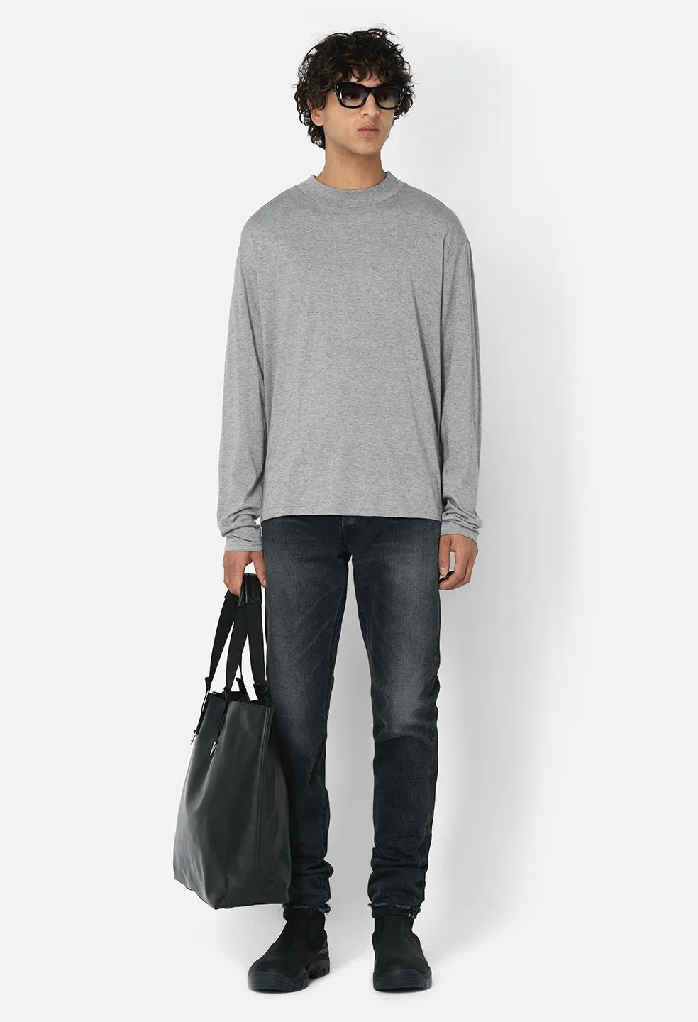 Cotton Cashmere Mock Neck / Grey