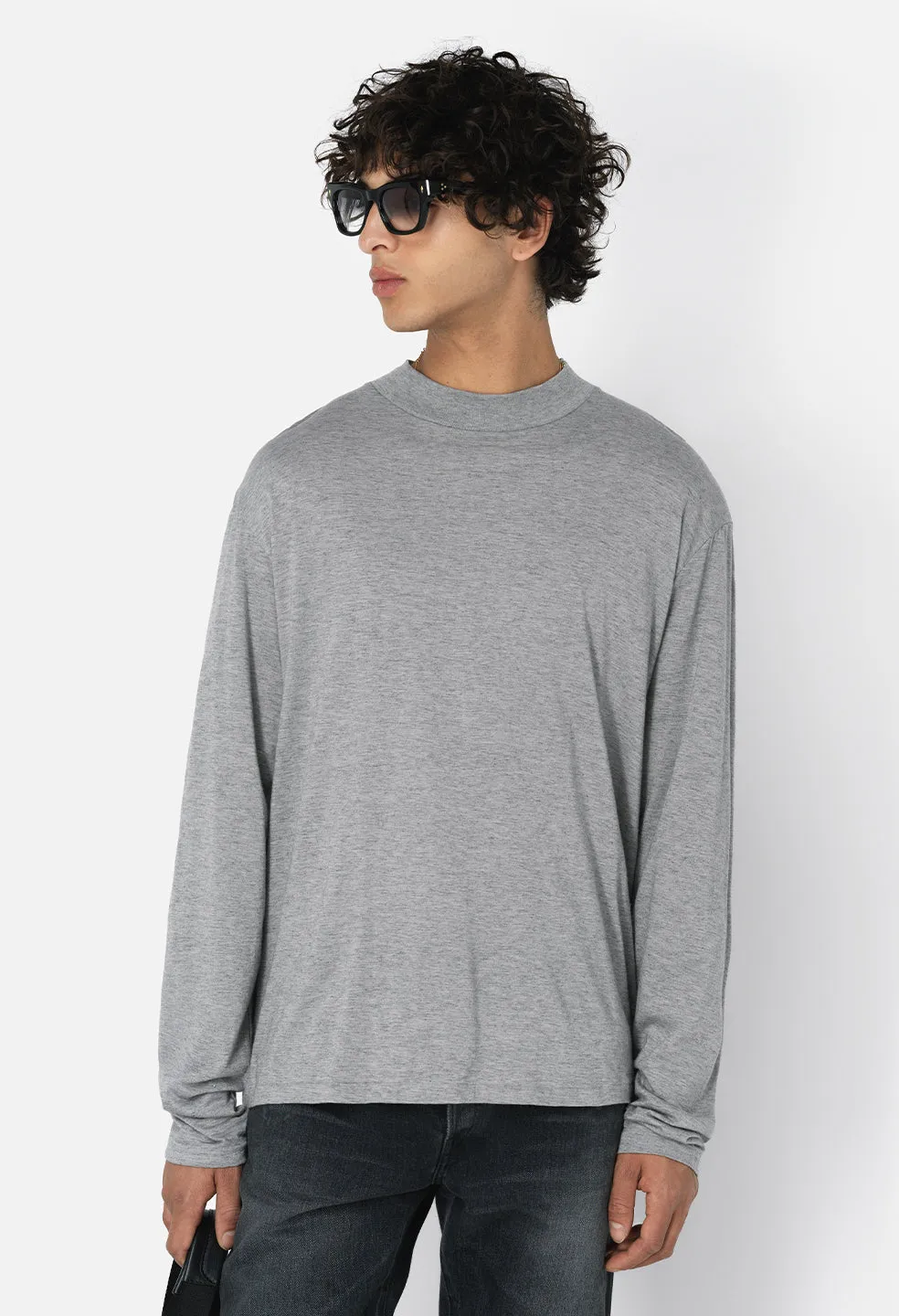 Cotton Cashmere Mock Neck / Grey