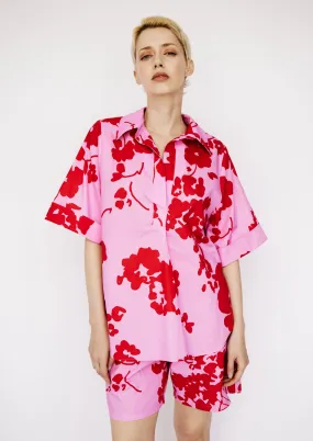 Cotton Tunic Shirt in Red and Pink Floral