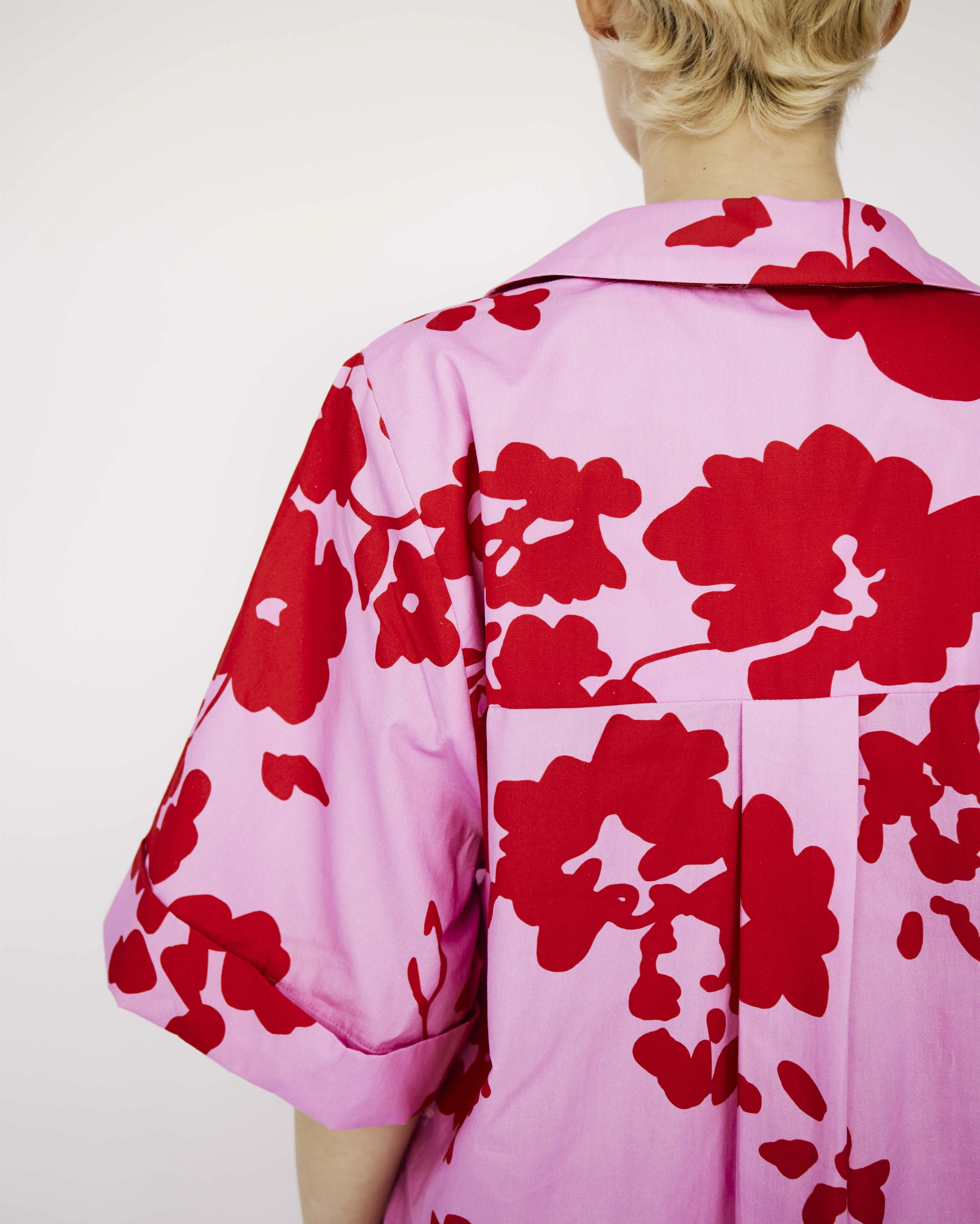 Cotton Tunic Shirt in Red and Pink Floral