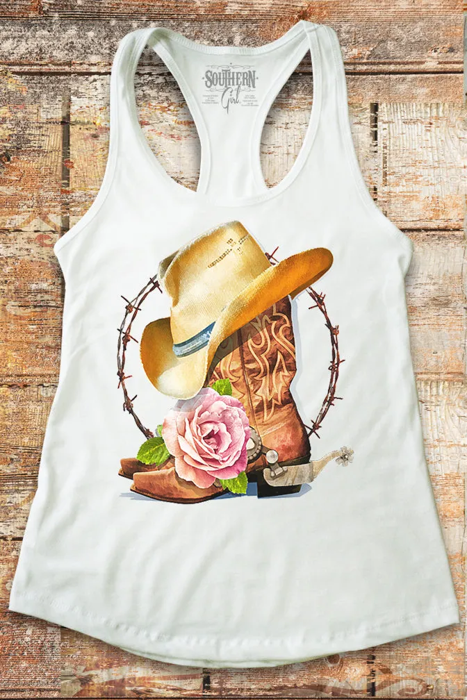 Country from My Head to My Boots Military Green Racerback Tank Top