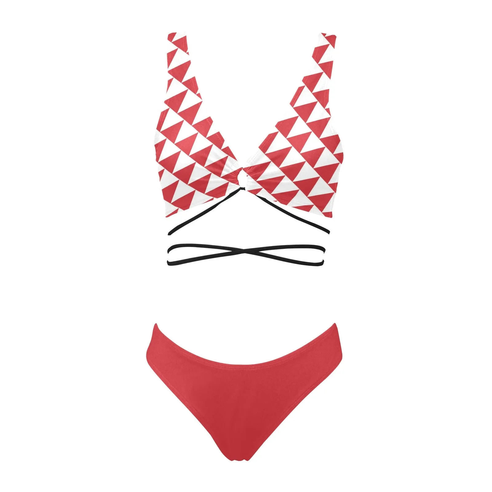 crimson red solid print Cross String Bikini Set (Model S29)