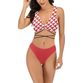 crimson red solid print Cross String Bikini Set (Model S29)