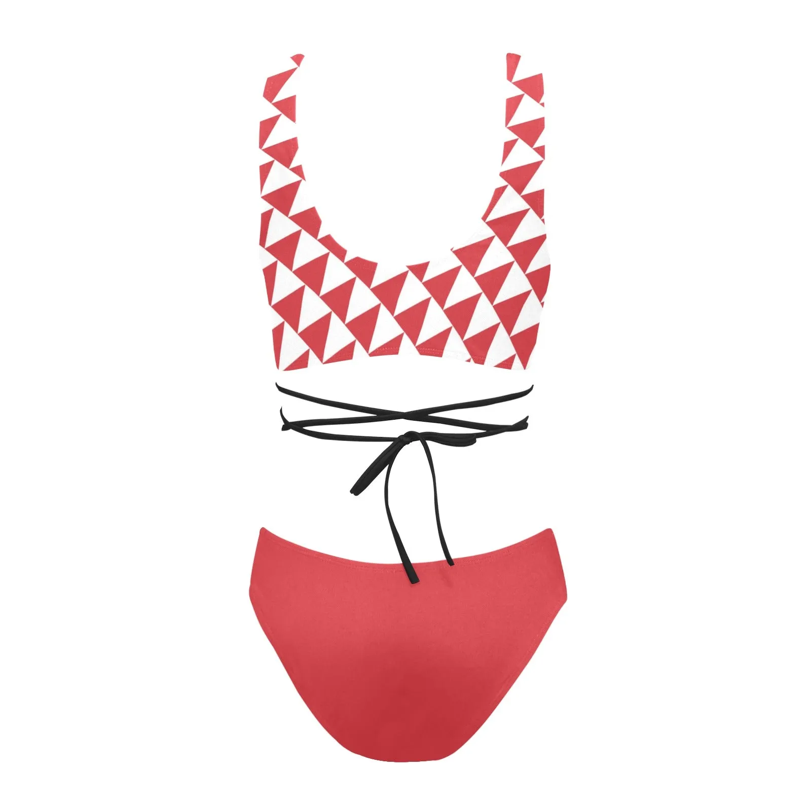 crimson red solid print Cross String Bikini Set (Model S29)