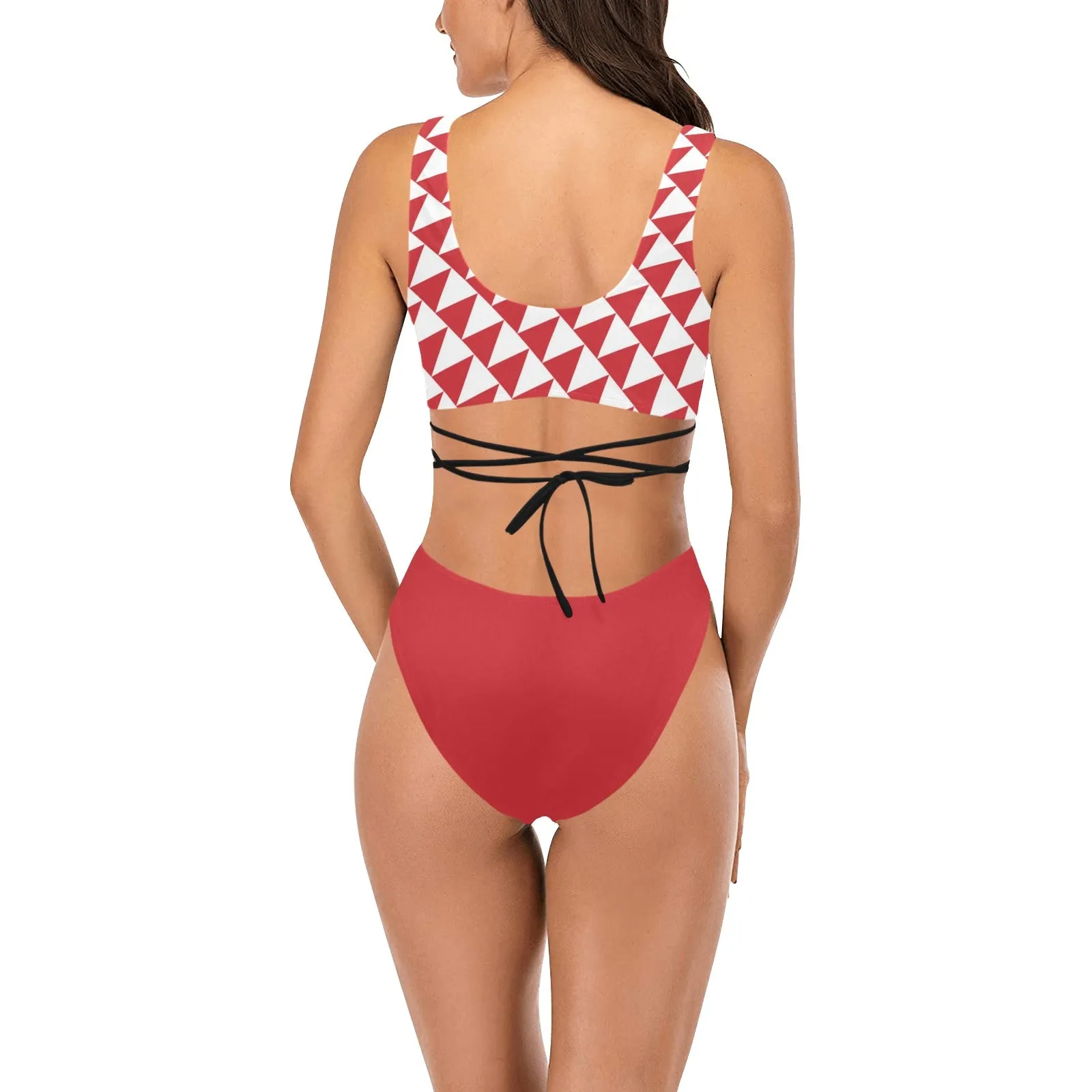 crimson red solid print Cross String Bikini Set (Model S29)