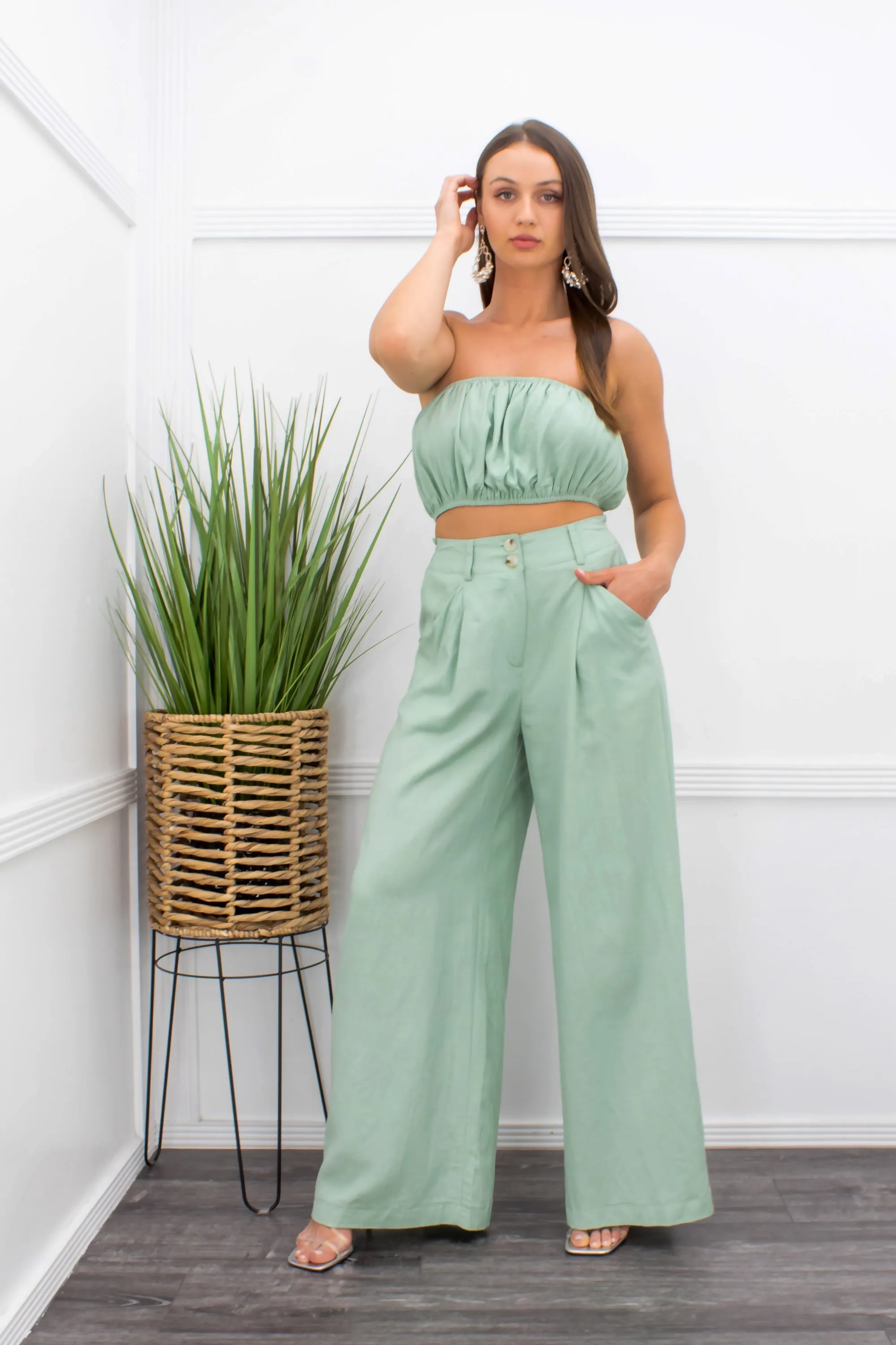 Crop Top With Matching Pant Set Sage