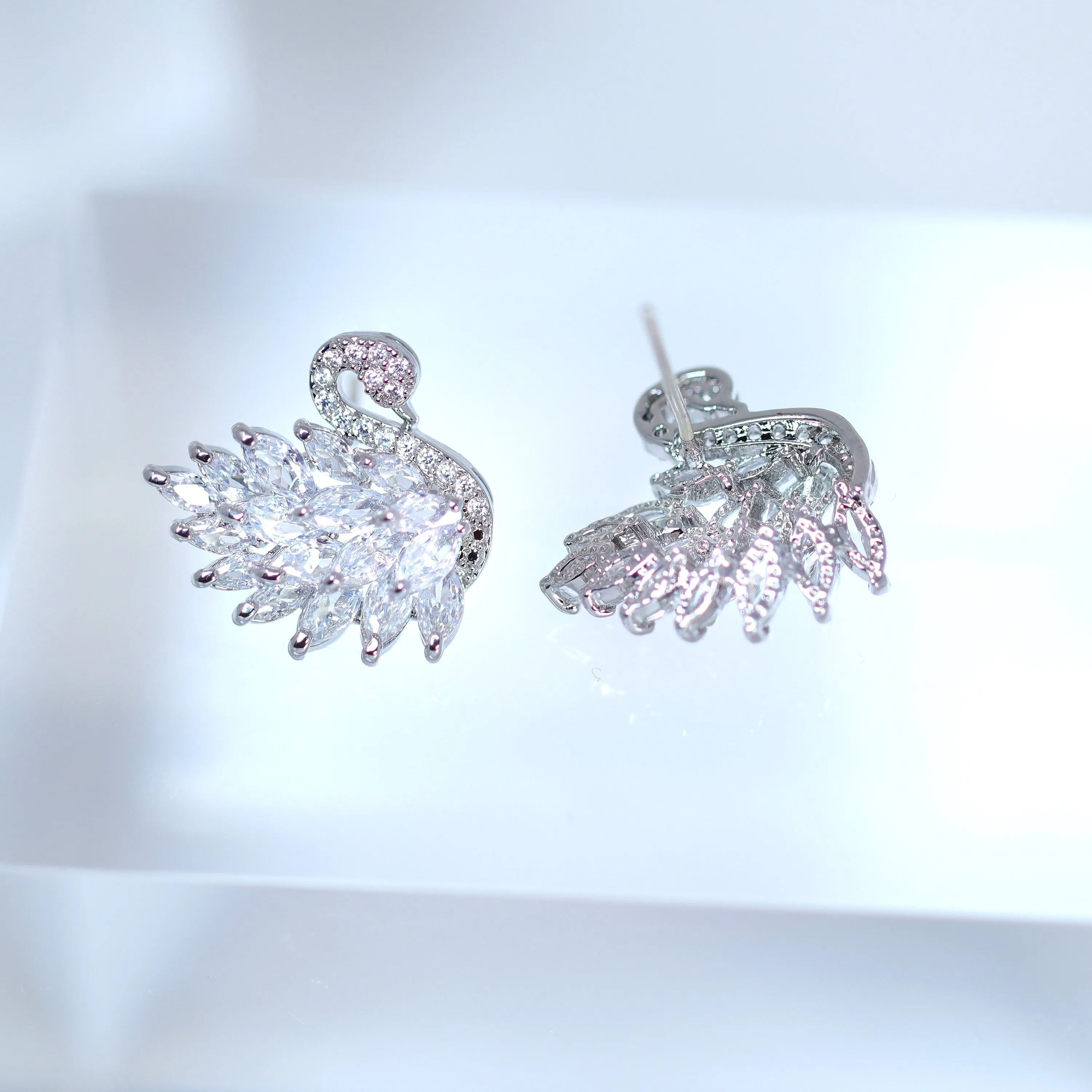 Cubic Zirconia Diamond Swan stud Earrings, Bridal Jewelry, Bridal Stud Earrings, Crystal Bridal Earrings, Statement Earrings Cz