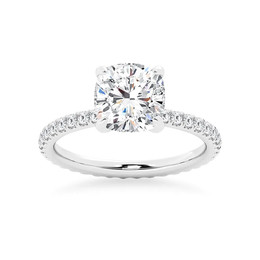 Cushion Cut Moissanite Engagement Ring With Eternity Pave Band