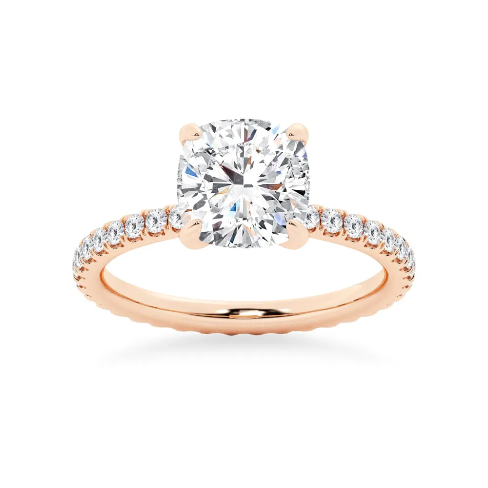 Cushion Cut Moissanite Engagement Ring With Eternity Pave Band