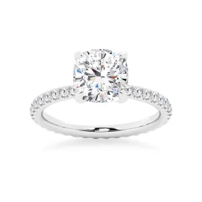 Cushion Cut Moissanite Engagement Ring With Eternity Pave Band