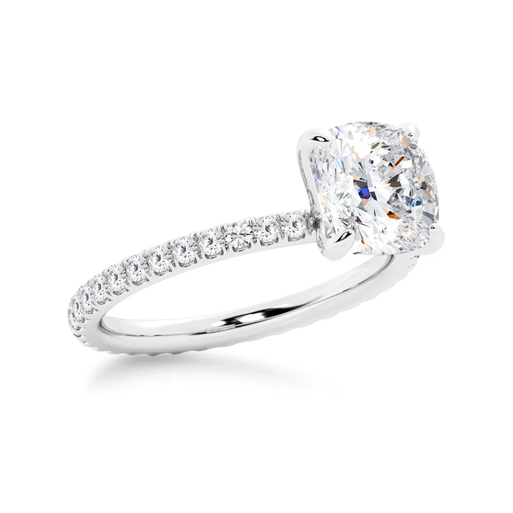 Cushion Cut Moissanite Engagement Ring With Eternity Pave Band