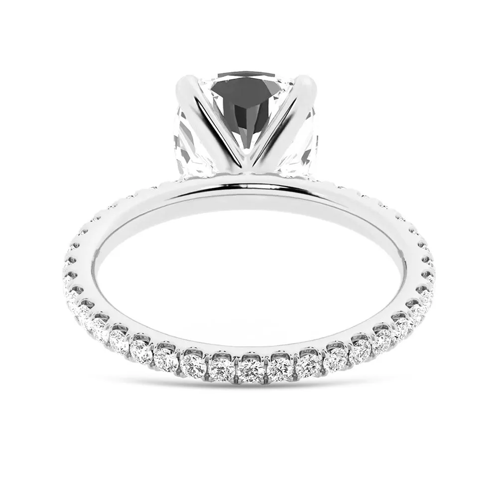 Cushion Cut Moissanite Engagement Ring With Eternity Pave Band