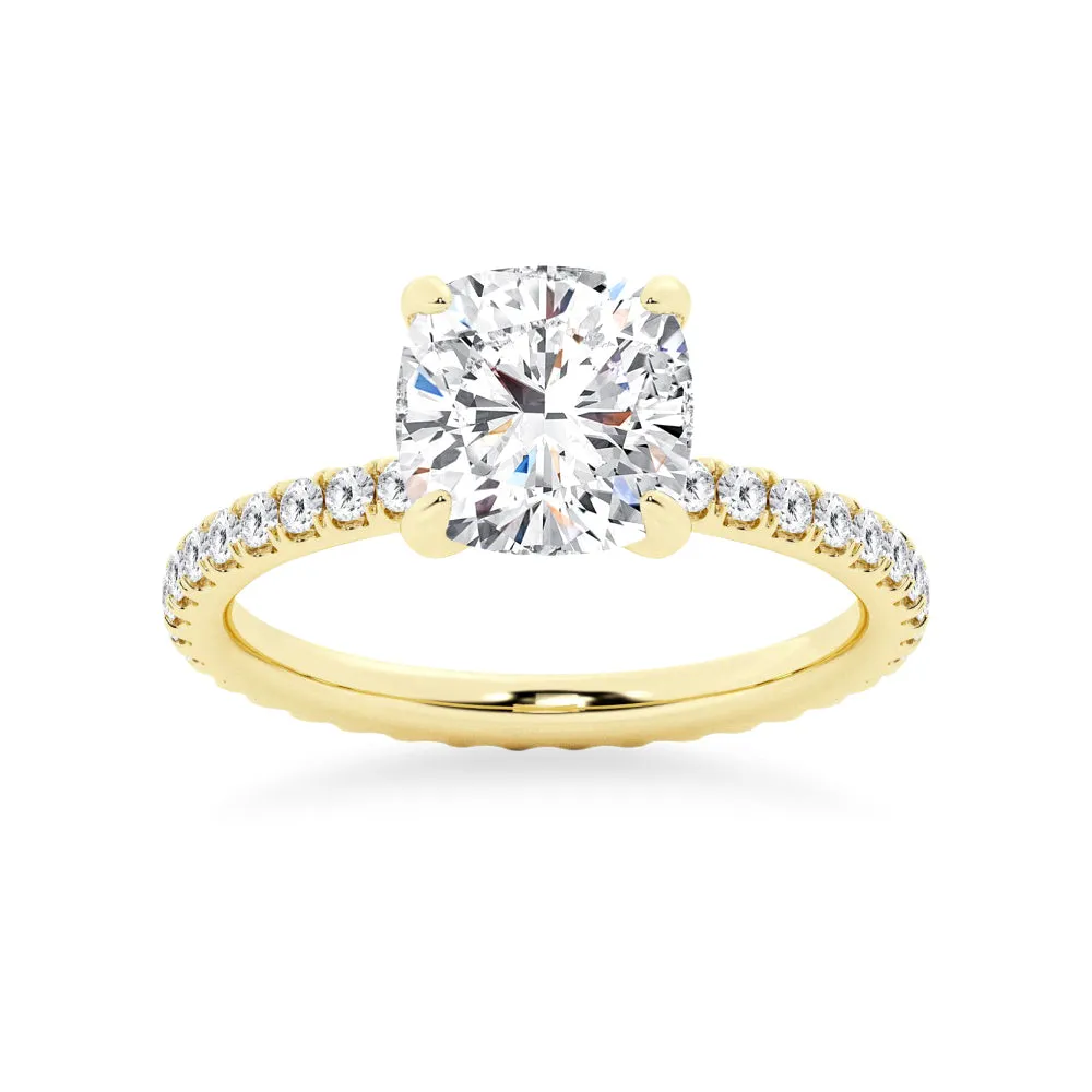 Cushion Cut Moissanite Engagement Ring With Eternity Pave Band