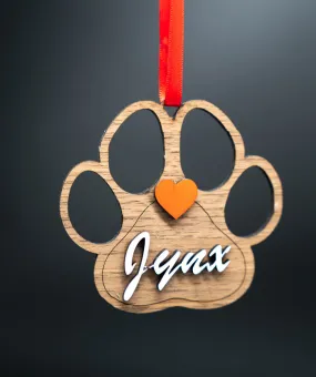 Custom 3.5a?? Paw Print Wooden Ornament with Ribbon