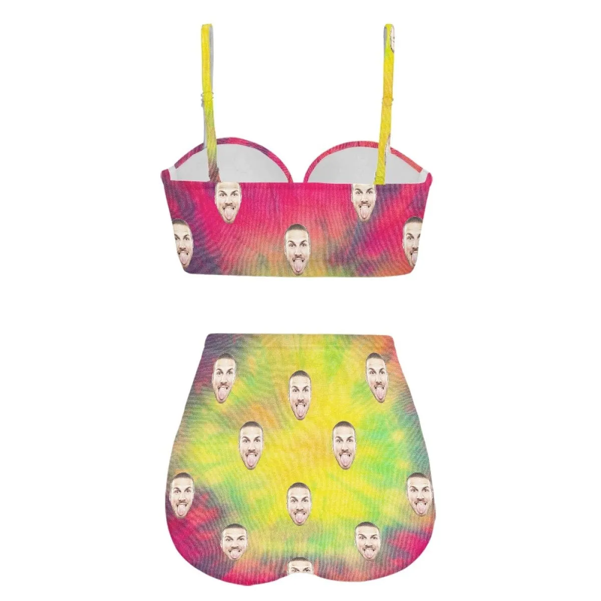 Custom Face Tie-dye Style Bright Color High Waist Bikini Personalized Two-piece Swimsuit