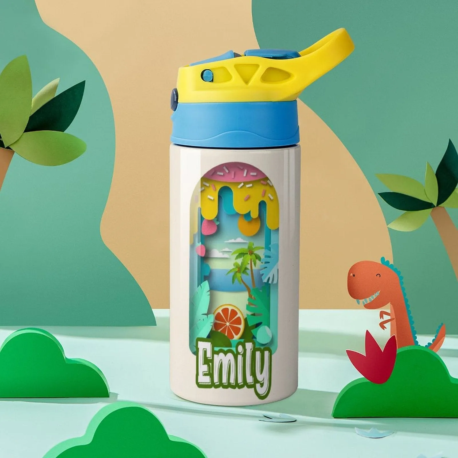 Custom Name Personalised Paper Cut Stainless Steel Kids Drink Bottles 500ml Water Bottle