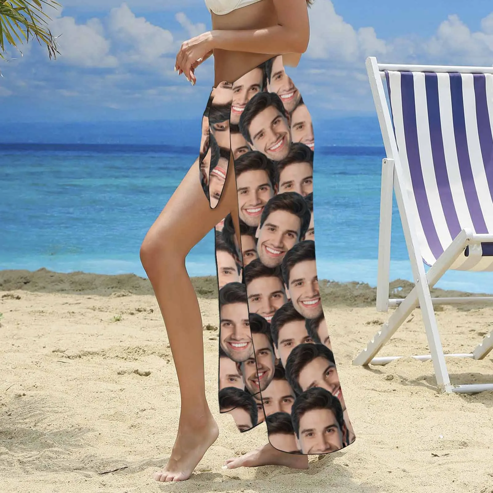 Custom Seamless Face Long Sarongs Beach Wrap Personalized Bikini Cover Up