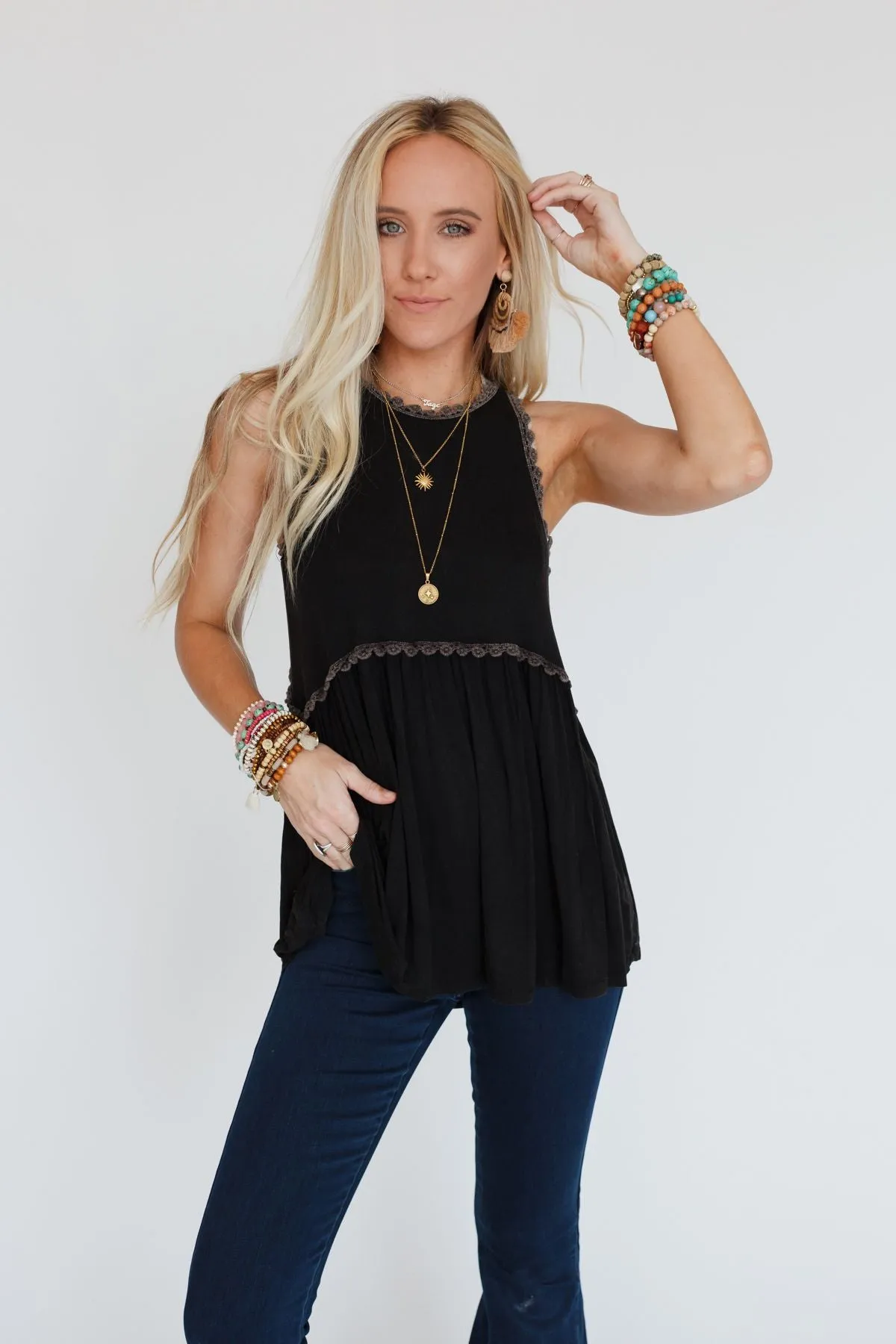 Daisy Chain Babydoll Top - Black