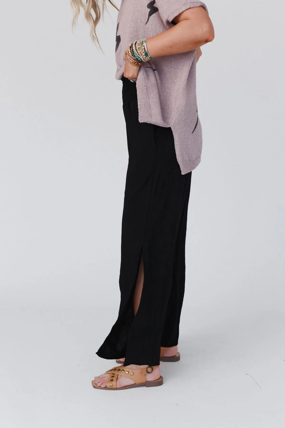 Dani Slit Wide Leg Pant - Black