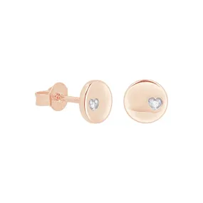 Diamond Heart Disc Stud Earrings