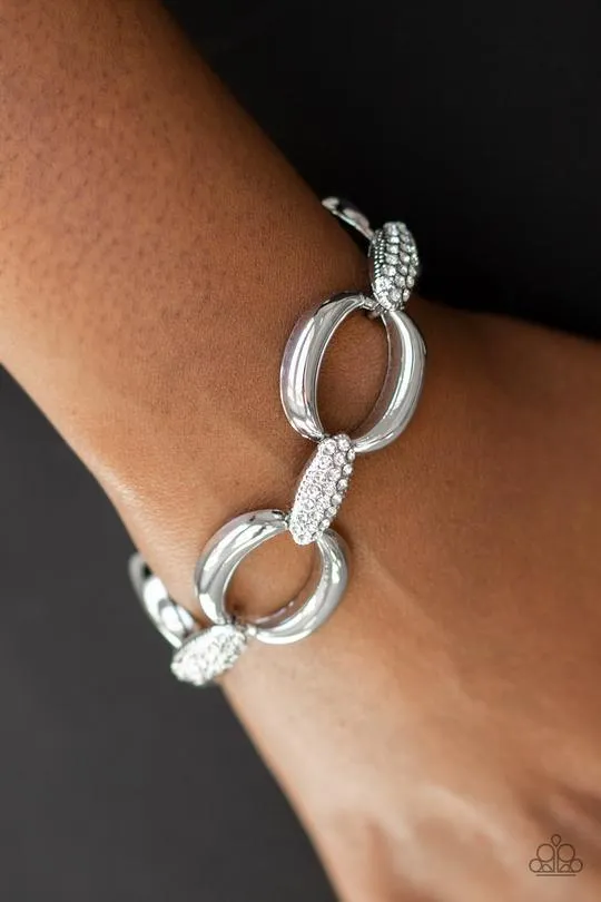 Don't Forget Who's Boss Silver and White Rhinestone Chain Link Bracelet - Paparazzi Accessories