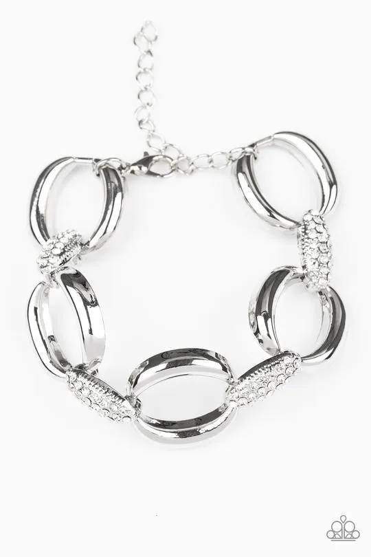 Don't Forget Who's Boss Silver and White Rhinestone Chain Link Bracelet - Paparazzi Accessories