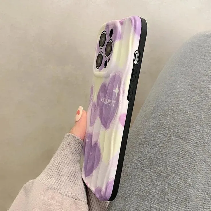 Dream Purple Heart Pattern Wave Cute Phone Case for iPhone 11-15 Pro Max