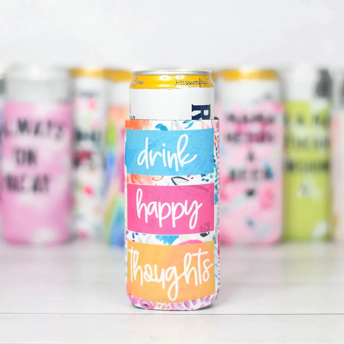 Drink Happy Thoughts Slim Can Cooler