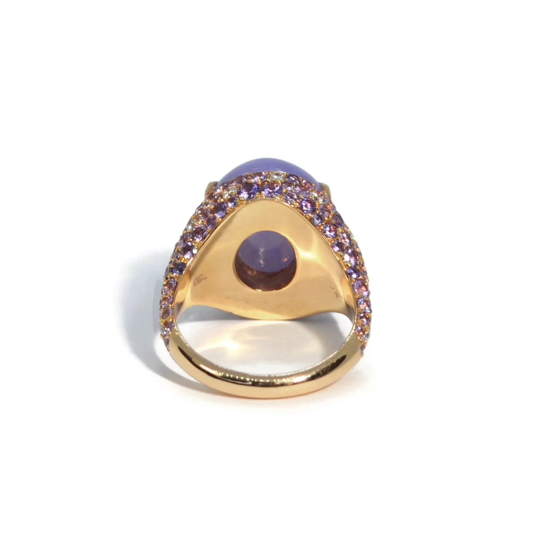 Eclat Jewels - One of a Kind Ring with Lavender Jadeite Jade, Purple Sapphires and Diamonds, 18k Rose Gold