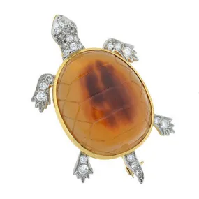 Edwardian 14kt & Platinum Tortoise Shell Turtle Pin