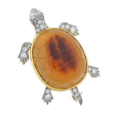 Edwardian 14kt & Platinum Tortoise Shell Turtle Pin