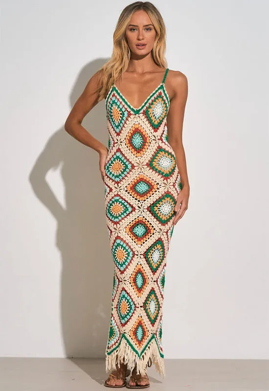 Elan - Crochet Tank Maxi Dress White Multi