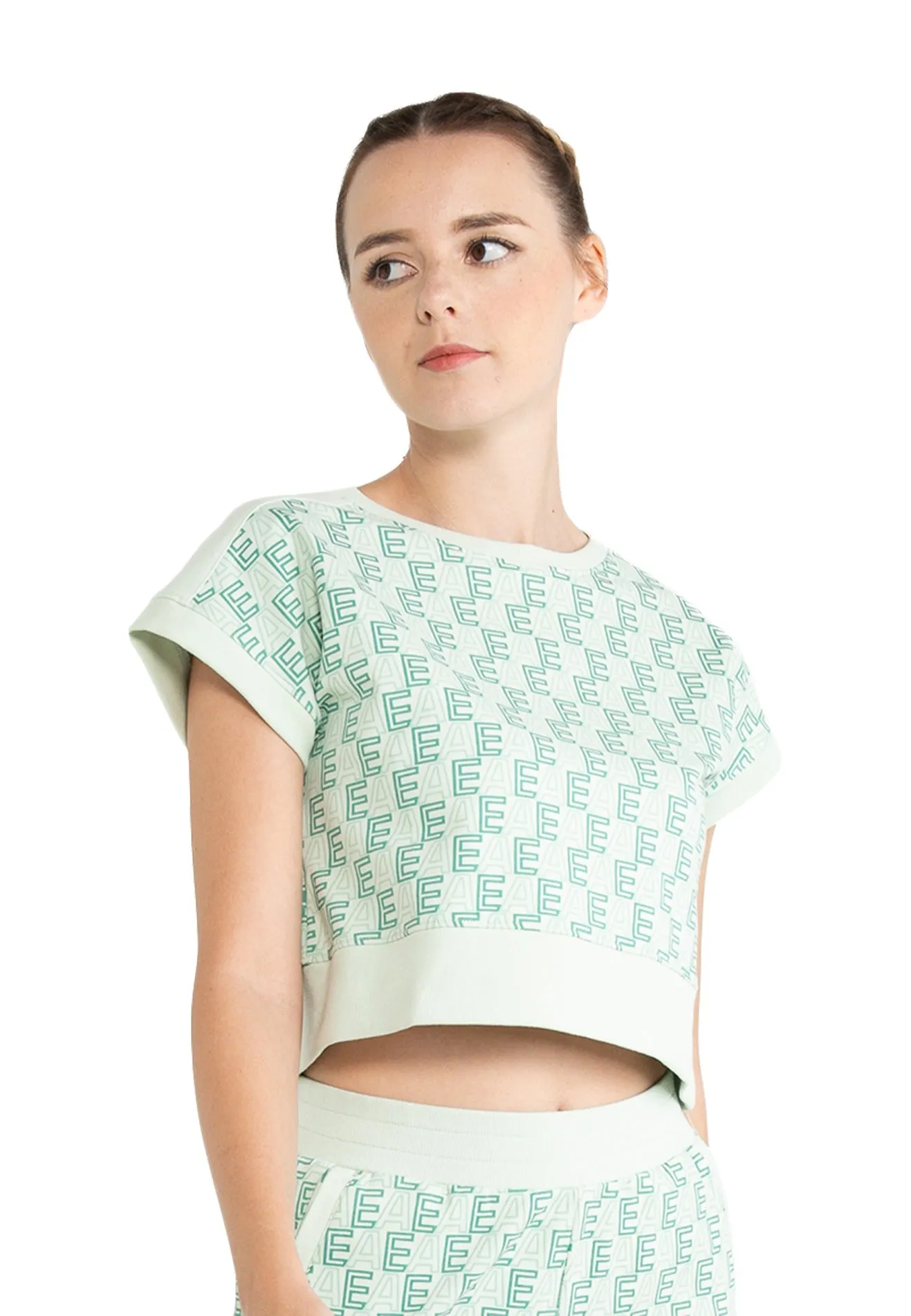 ELLE Active All-Over Logo Monogram Cropped Top