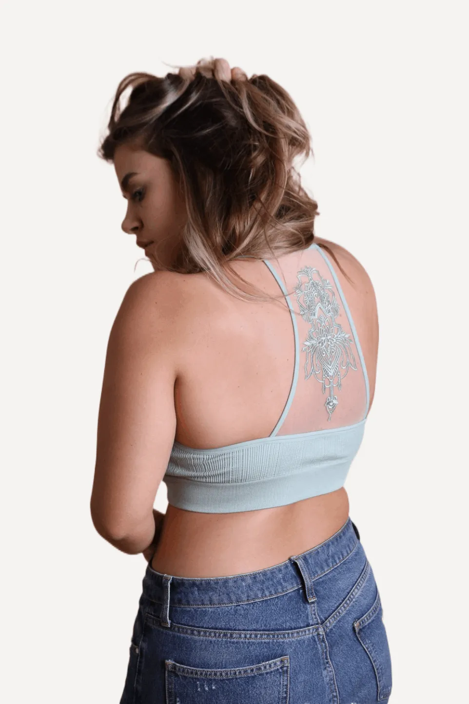 Embroidered Mesh Racerback Bralette 1-3X