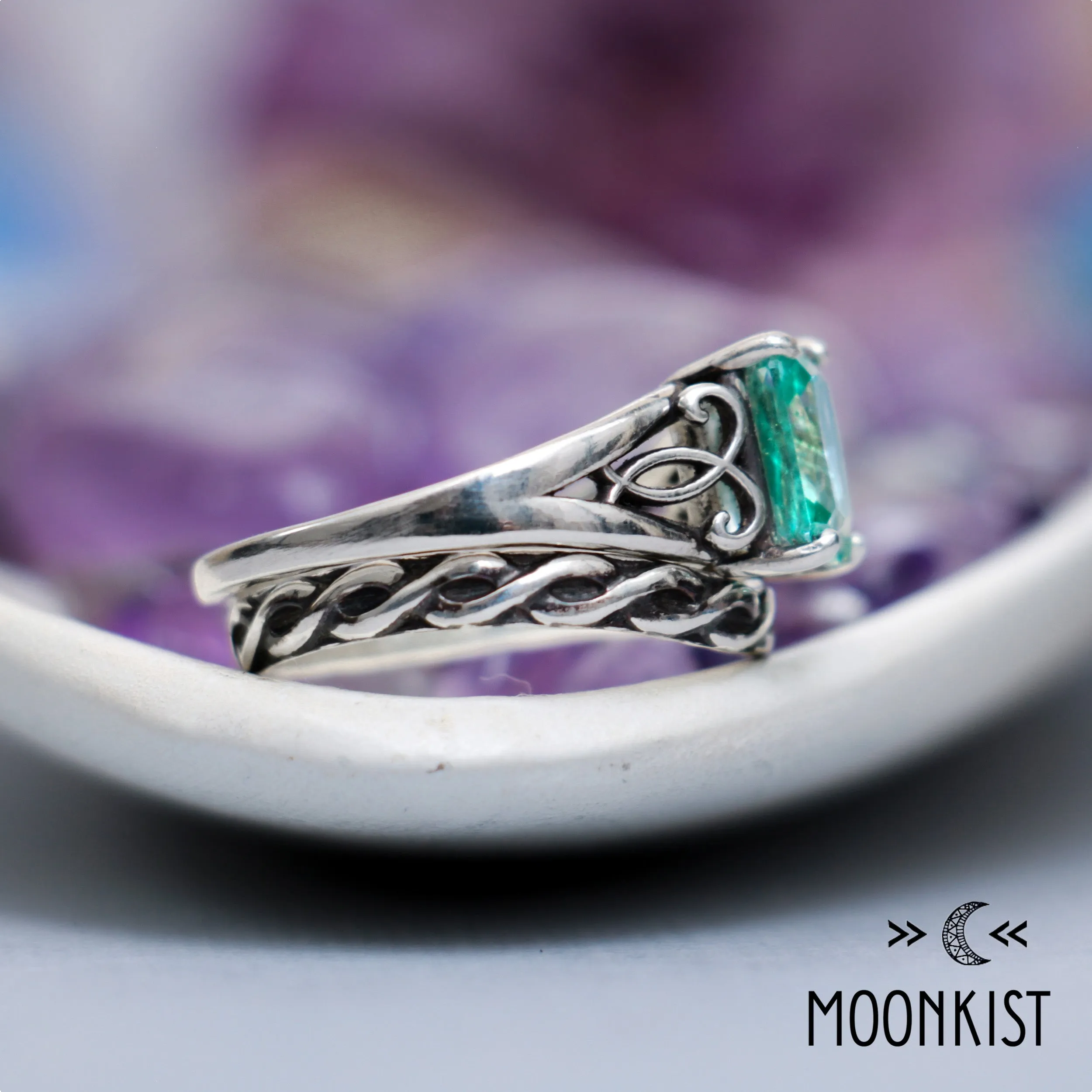 Emerald Cut Celtic Bridal Ring Set | Moonkist Designs