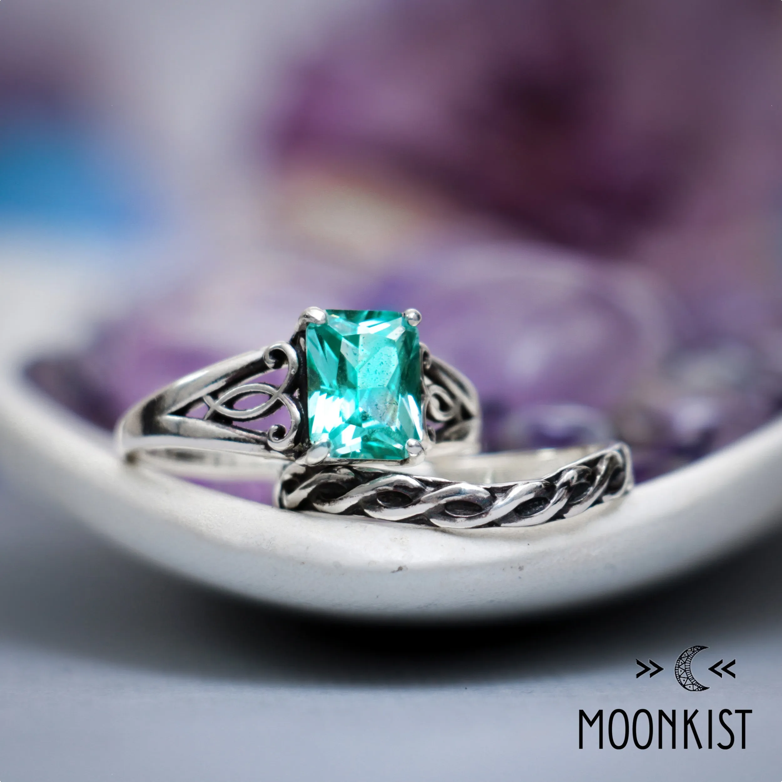 Emerald Cut Celtic Bridal Ring Set | Moonkist Designs