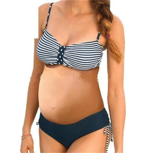 Emma Blue Stripes Halfter Tankini Umstandsbademode