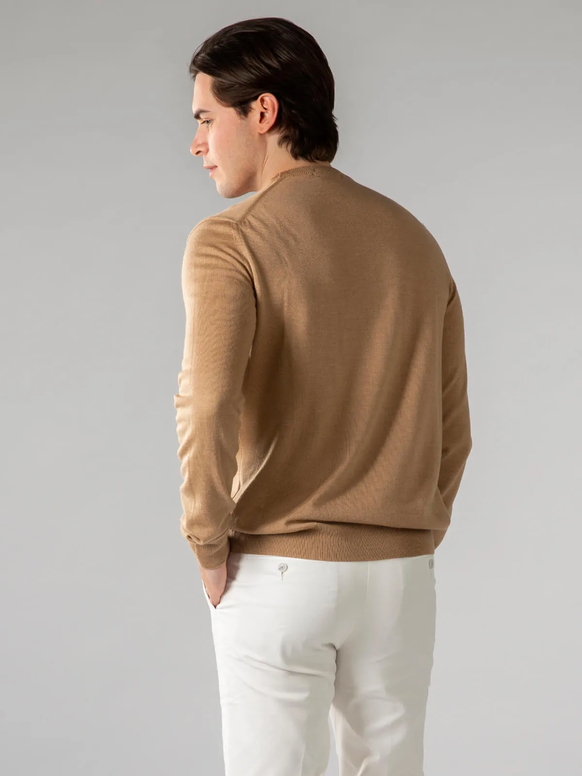 Extrafine Merino Crew Neck Sweater Beige