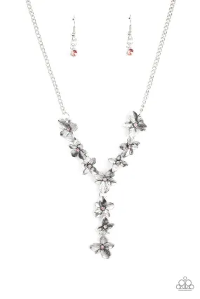 Fairytale Meadow Pink & Silver Flower Necklace - Paparazzi Accessories