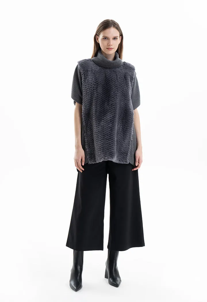 Faux Fur Hem Slip On Knitted Poncho