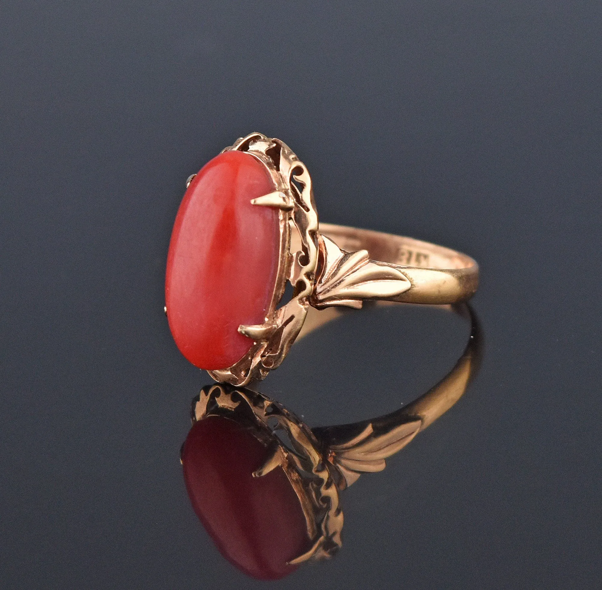 Fine 18K Gold Mediterranean Red Coral Ring