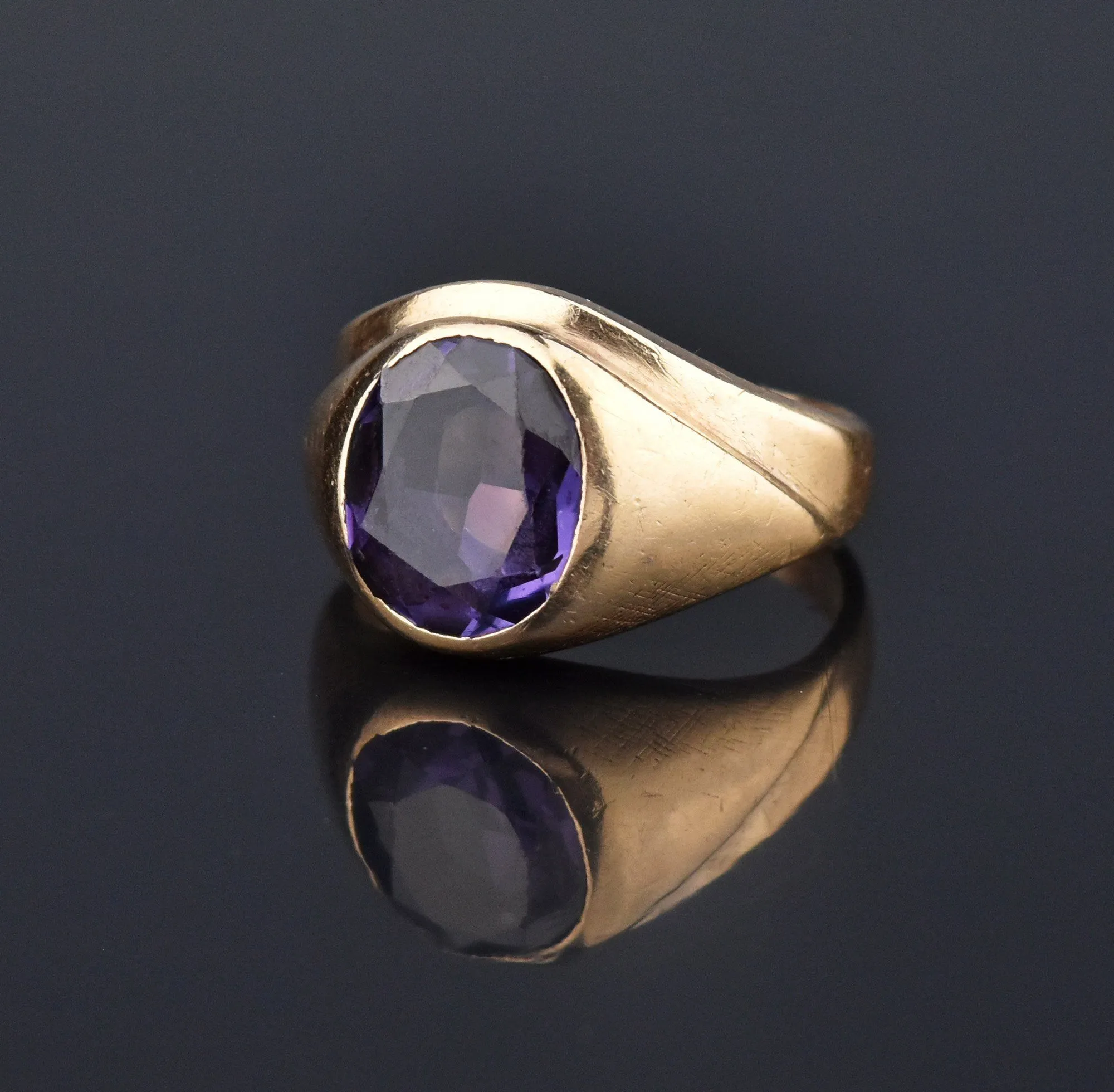 Fine Art Deco Color Change Sapphire Signet Ring, Sz 8.25