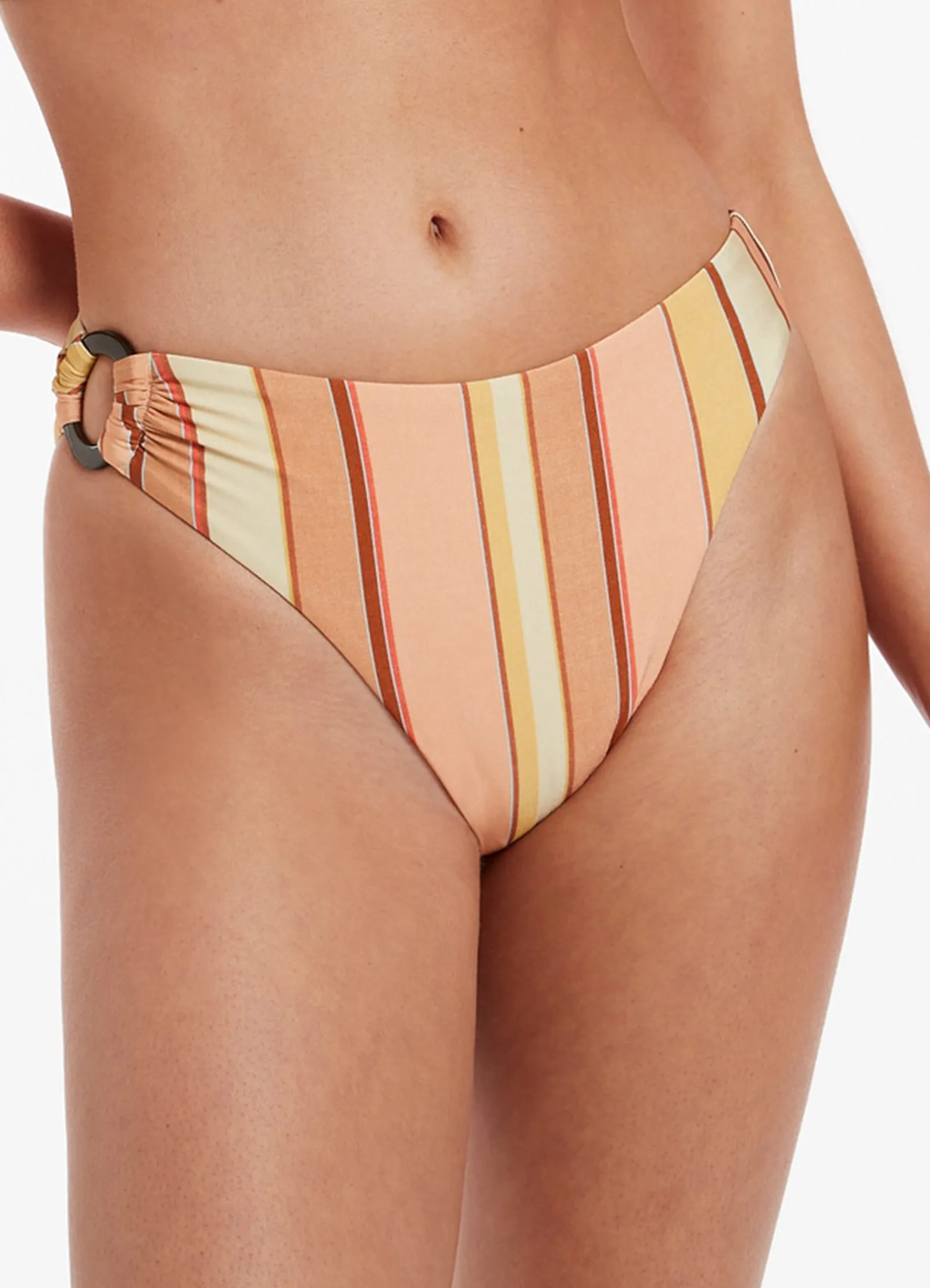 Fira Stripe High Leg Trim Bikini Bottom - Marigold