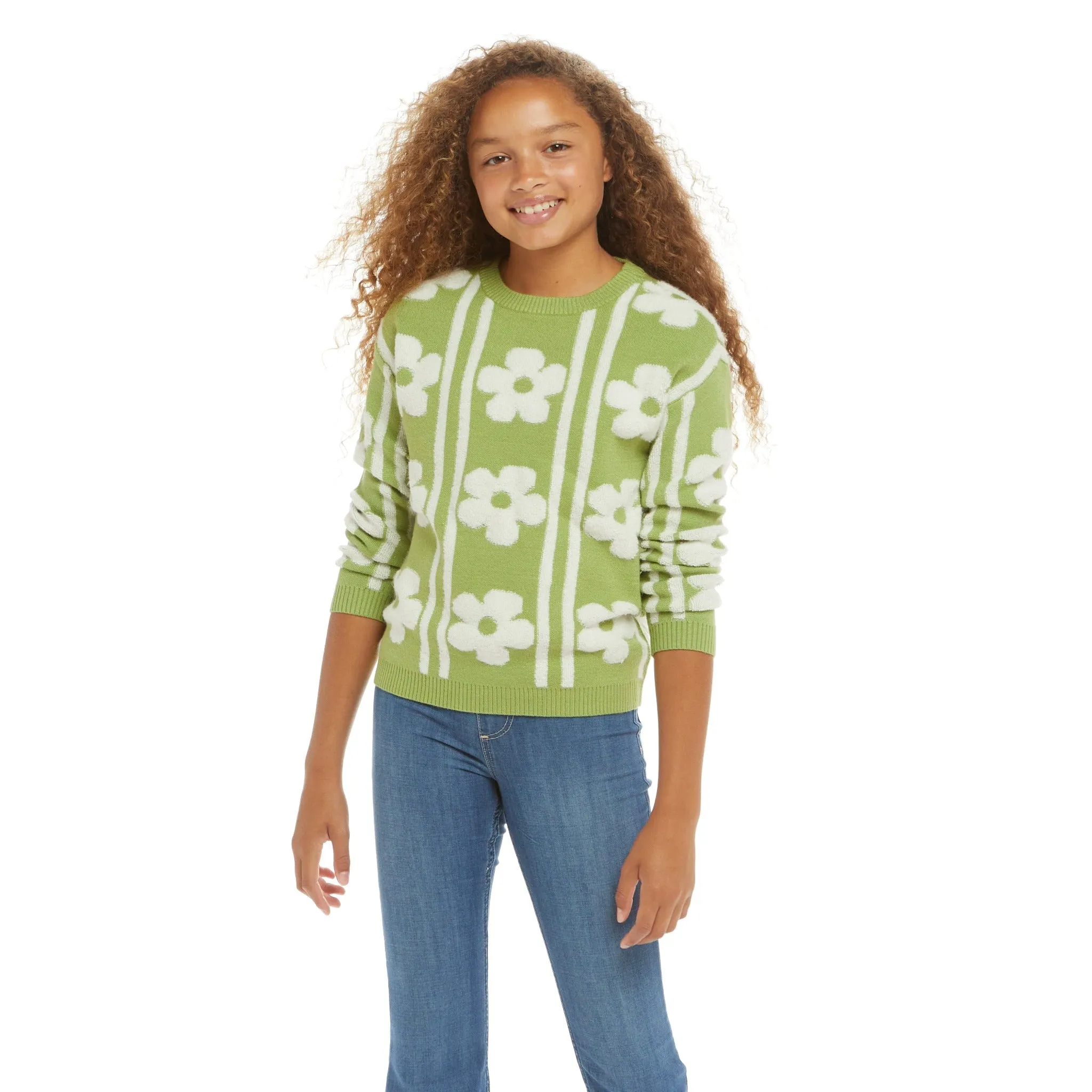 Flower Sherpa Sweater  | Green