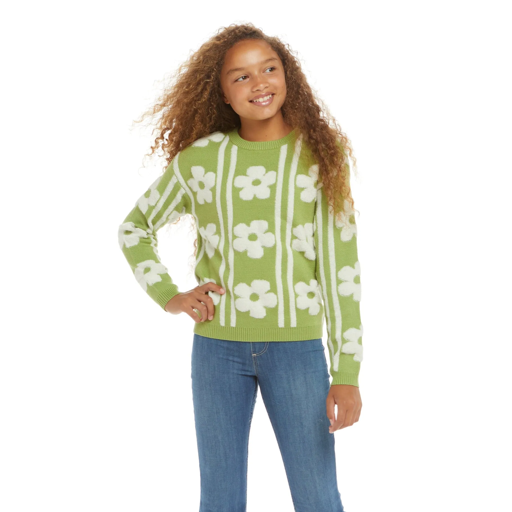 Flower Sherpa Sweater  | Green